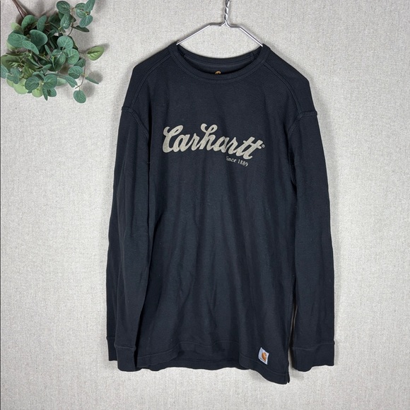 Carhartt > Black Long Sleeve Waffle Tee Relaxed Fit Large - Picture 1 of 9